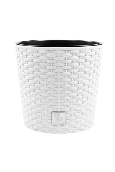 Strend Pro Ghiveci decorativ de flori, rotund 30x27 cm, imitatie ratan, alb, ...
