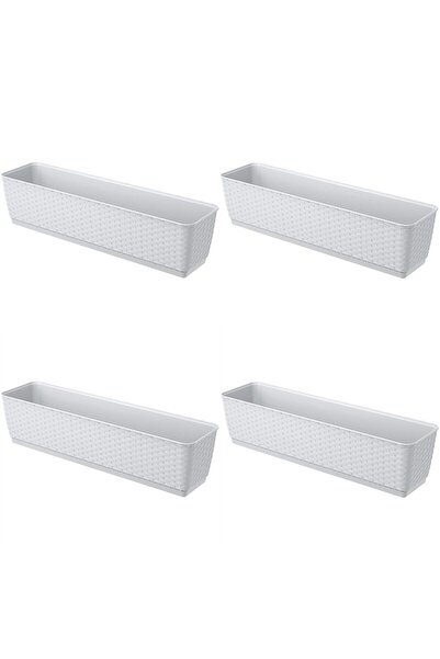 Prosperplast Set 4 jardiniere decorative, Prosperplast, imitatie ratan, alb, ...