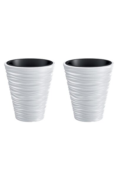 Prosperplast Set 2 ghivece de flori, Sand, rotunde, 34.5x38.5 cm, alb,