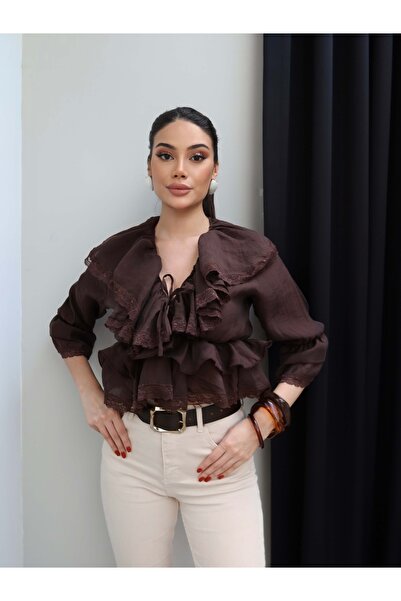 ESRAHELVACI Dantelli Volanlı Bluz