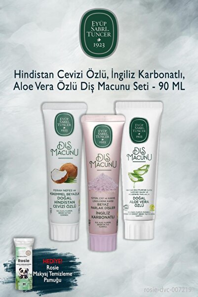 Eyüp Sabri Tuncer معجون أسنان بجوز الهند والكربونات والصبار 90 مل × 3، روزي