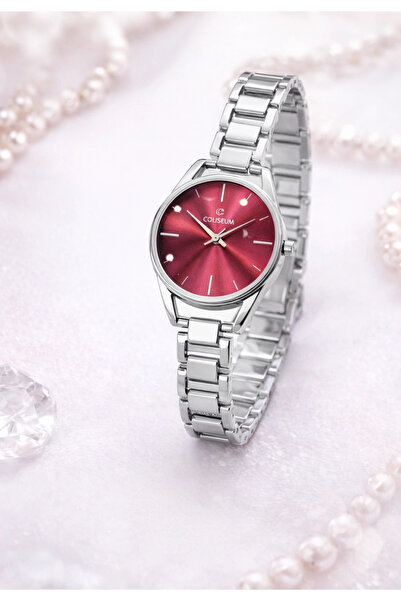 naaksesuar Red Dial Silver Color Women Wrist Watch