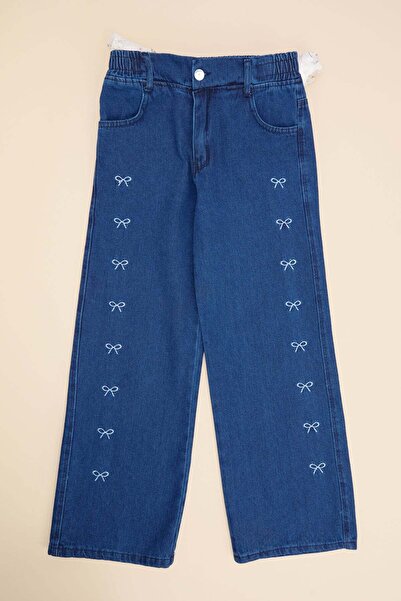 Fulla Moda Hlače za devojčice sa elastičnim strukom i izvezenom mašnom