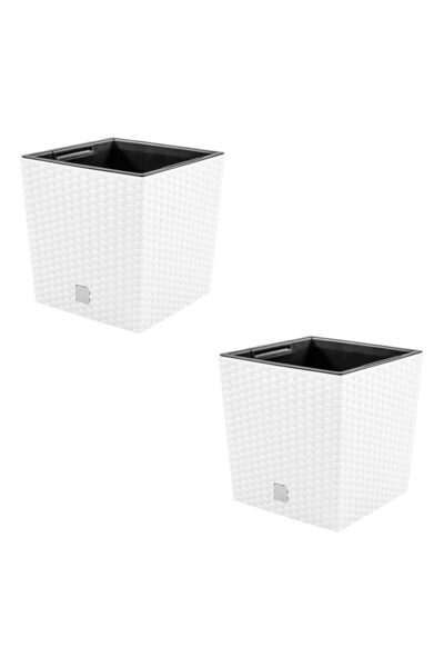 Prosperplast Set 2 ghivece de flori, Rato Low, imitatie ratan, patrate, 40x40...