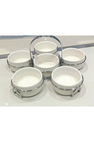 Generic 6 PCS Ceramic Bowl Set with Gold & Silver Holder 3.3 Inch Snack, Sauc...