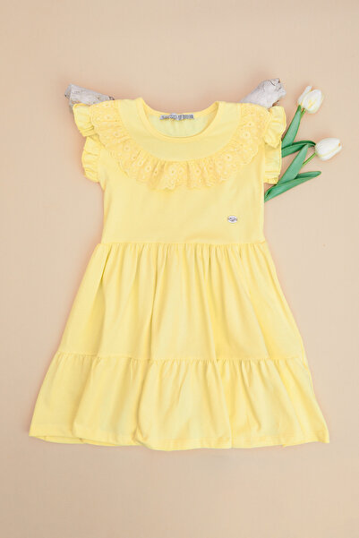 Fulla Moda Embroidered Detailed Ruffled Sleeve Girls' Dress