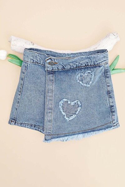 Fulla Moda Heart Embroidered Adjustable Waist Girls' Shorts Skirt