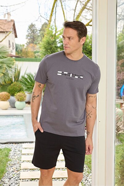 FORMO Men's 100% Organic Cotton Navy Blue Short Sleeve Natural Pajama Set wit...