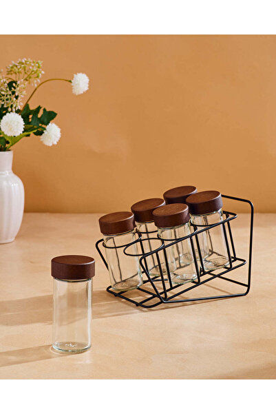 REDTAG Clear Glass Spice Jar Set With Metal Stand – 7 Piece