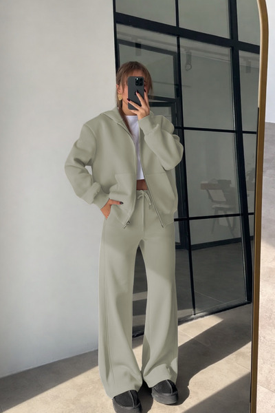 YAKAMEL Women's High Waist Wide-Lette Pants Comfortable Zippered Cardigan Tra...