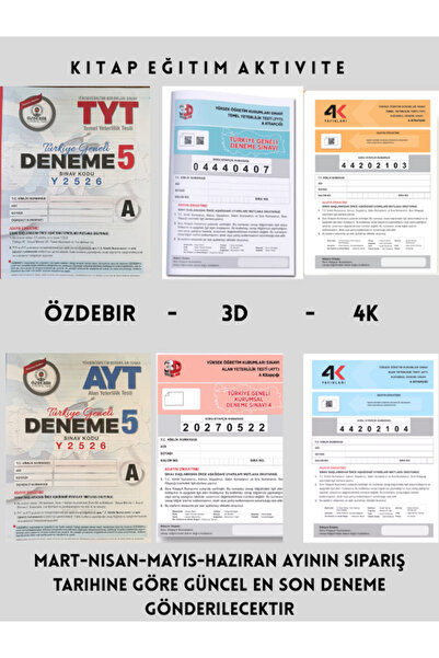 3D Yayınları ÖZDEBİR 4K YKS TYT AYT TÜRKİYE GENELİ DENEME SINAVI SİPARİŞ TARİ...