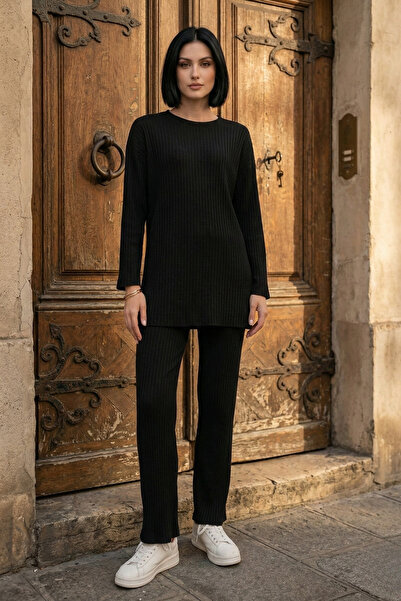 royal prime Bluză de damă Top cu fantă cu pantaloni elastici la bază, set de ...