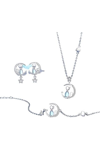 Arabest New 2026 Unisex Sparkling S925 Sterling Silver Pave Cz Cat Moon Penda...