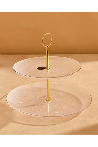 REDTAG Clear Glass 2 Tier Serving Plate With Gold Rim