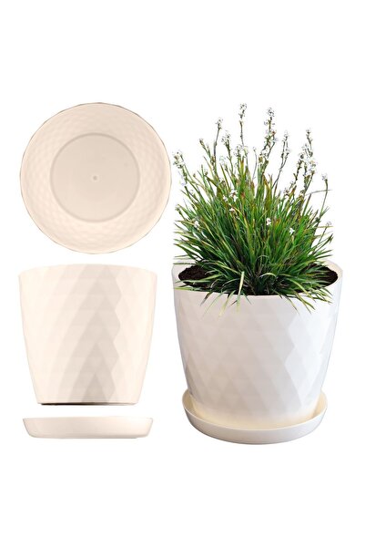 KADAX Ghiveci de flori din plastic cu suport, capac pentru ghiveci, 25 cm, crem,