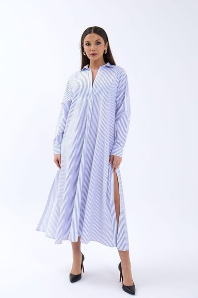 Hiccup JANES Ριγέ Φόρεμα μίντι με κουμπιά και Γιακάς πουκαμίσου τεμάχια