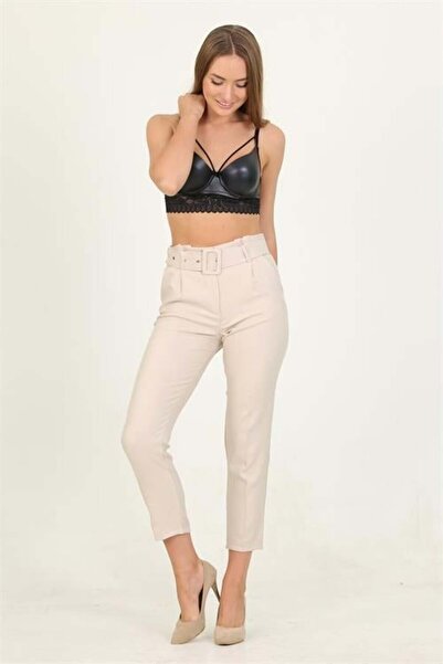 Dipmoda Women's Pocketed Belt Detail Fabric Pants Qns026