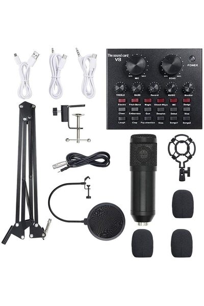 Arabest Multi-Functional Live Sound Card+Microphone Kit Suspension Transmissi...