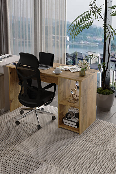 AWOX LİNA Modern Çalışma Masası 120x60 cm Raflı Bilgisayar Masası Ofis ve Ev ...