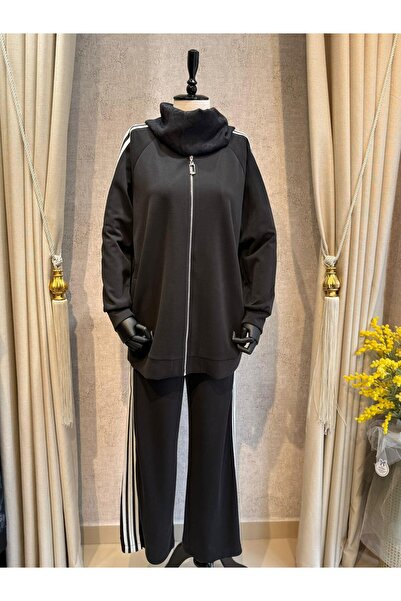 Nuss 1092 Yanı Şerit Detaylı Pantolonlu Takım Siyah