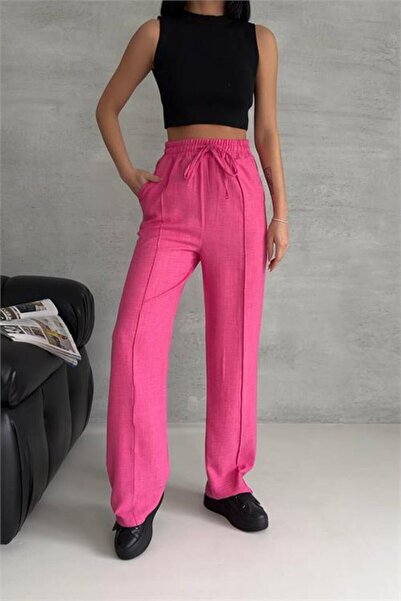 Dipmoda Women's Fuchsia Linen Pocketed Palazzo Pants Dpg002