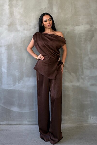 OKSOCOLLECTİON Toka Detaylı Beli Lastikli Saten Takım