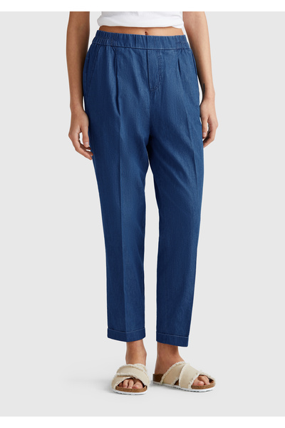 United Colors of Benetton Women's Dark Blue 100% Cotton Pleated Detailed Slim...