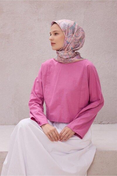 Belli ETNİK DESEN İPEK EŞARP 4202D (TWILL) PUDRA - 03