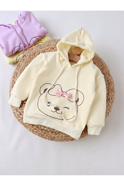 MiniKids Cream sweatshirt, little girl teddy bear with bow