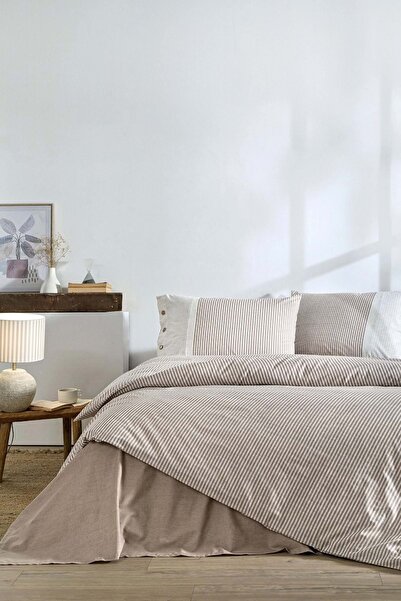 Özdilek Ranforce -Natural Line Beige- Single Duvet Cover Set