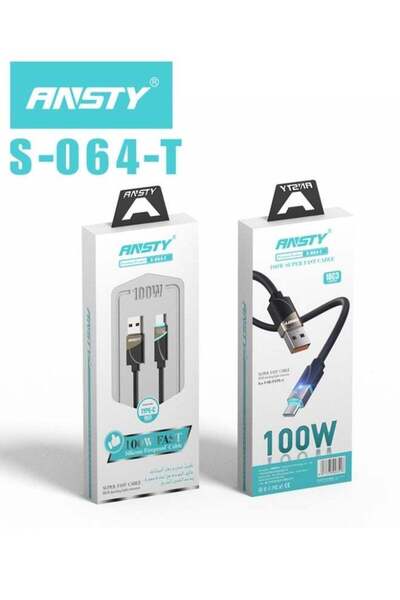 ANSTY S-064-T Silicone USB-A to Type-C Cable - 100W Fast Charging & Data Sync...