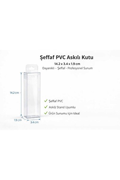 MK Ambalaj Şeffaf, Pvc, Asetat Kutu Askılı Model - 250 Mikron - 3.4 x 1.9 x 1...