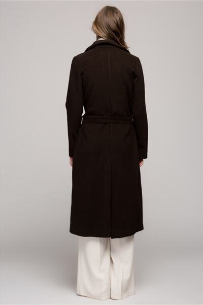 Pitti Women's Brown Tissue Collar Long Coat Unlined Melton 70401