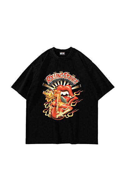 Bak Moda Rolling Hot Štampano Oversize kroj Unisex crna majica