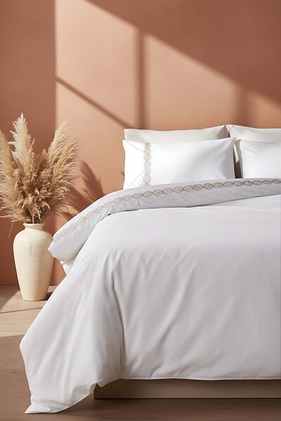 Rivaİstanbul Majestic Beige Double 100% Cotton Piece Duvet Cover Set – 6 Piec...