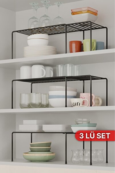 ozbience Genişletilebilir Metal Dolap İçi Raf Organizer, Siyah, Ayarlanabilir...