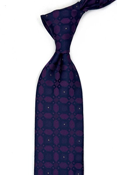 Kravatkolik Navy Blue - Classic Tie with Plum Motif Patterned Handkerchief Kk...