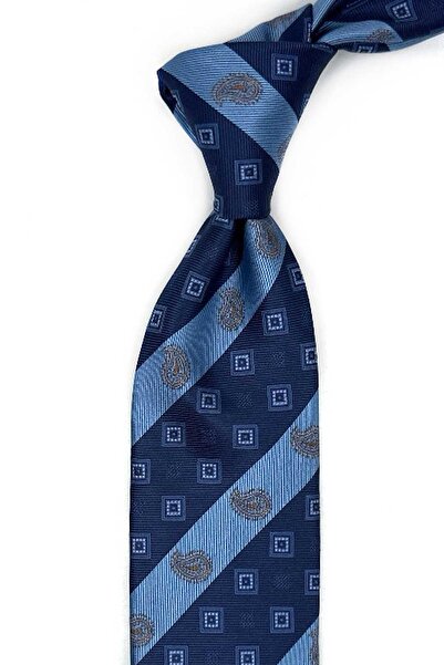Kravatkolik Navy Blue - Classic Tie with Blue Stripe Pattern and Handkerchief...