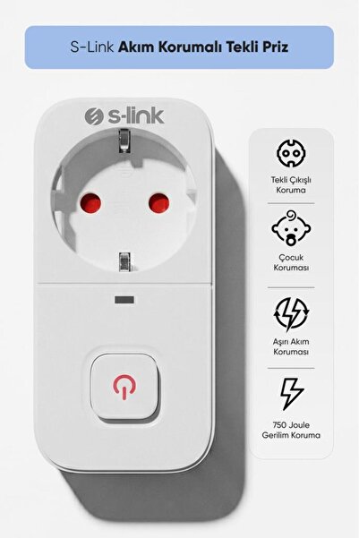 S-LINK SL-010 Bykalite 5li Set 16A/250V 750 Joule Anahtarlı Isıya Duyarlı Devre ve Akım Korumalı Tek