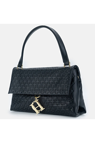 Carolina Herrera chch New Luxury Black Gold Handbag Embossed Shoulder Bag Com...