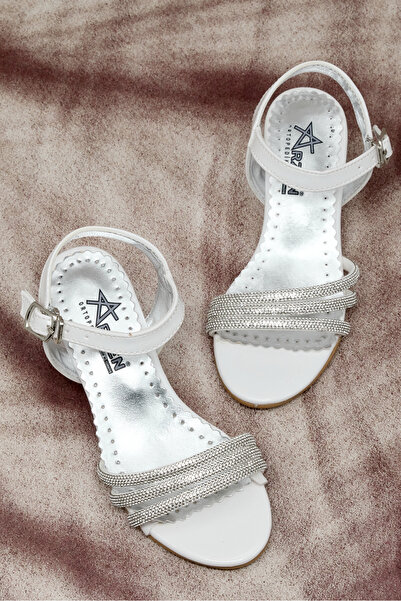 Tonny Black Girl's White Patent Leather Children's Stone Heels Sandals