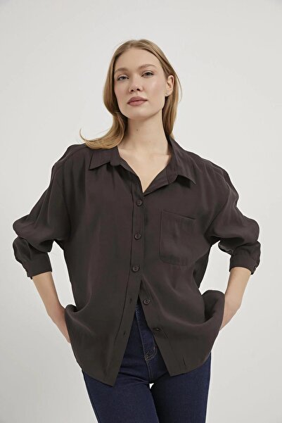 Shopping Shop Modal Fabric Open Collar Oversized Shirt Brown