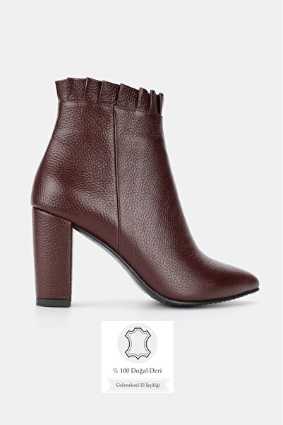 TUNAELLİ Women's Burgundy Genuine Leather 35-41 Size Boots & Booties