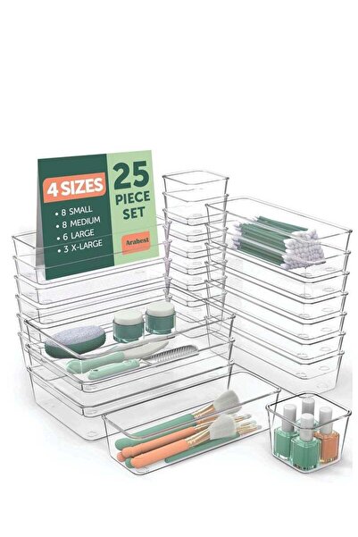 Arabest 4 Sizes Clear Drawer Organizers & storage Bins ,for Makeup/Jewelry Va...