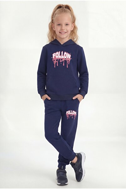 FYK KİDS Με τσέπη καγκουρό με κουκούλα Σετ φόρμας για κορίτσια με λεπτομέρεια...