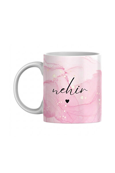 MyWorldorganization Kişiye Özel İsimli Pembe Mermer Desenli Kupa Bardak, İsme...
