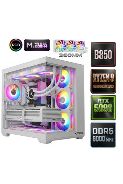 XASER Diamond x6 Ryzen 9 9950X3D 64GB Ram 2TB M.2 NVMe SSD 32GB RTX5090 Oyunc...