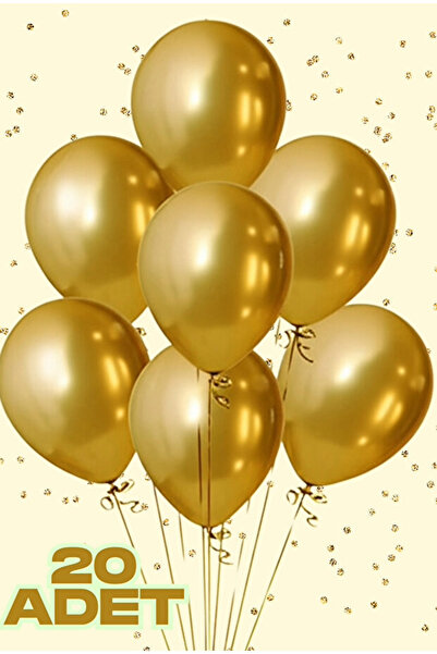 Parti Zamanı 20 Adet Metalik Gold Parlak Balon Doğum Günü Kutlama Süs ve Malz...