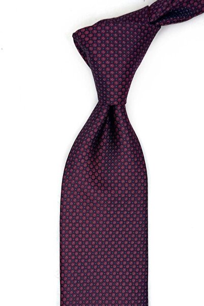 Kravatkolik Burgundy Dot Pattern Classic Tie with Handkerchief Kk13646