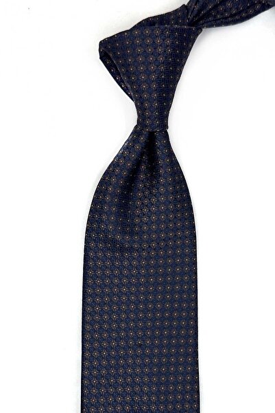 Kravatkolik Coffee - Navy Blue Dot Pattern Classic Tie with Handkerchief Kk13605